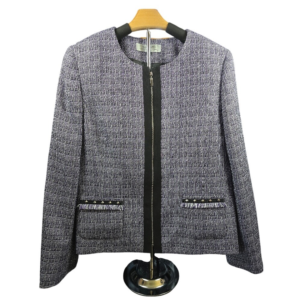 Tahari Arthur S. Levine Women Purple Tweed Zip Front Studded Blazer‎ Jacket 14